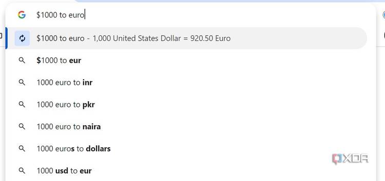 Google Chrome currency conversion tool