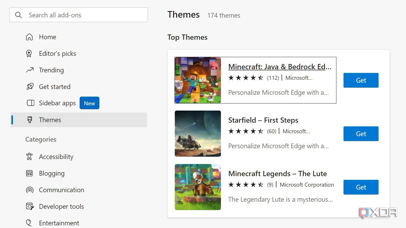 Microsoft Edge theme store