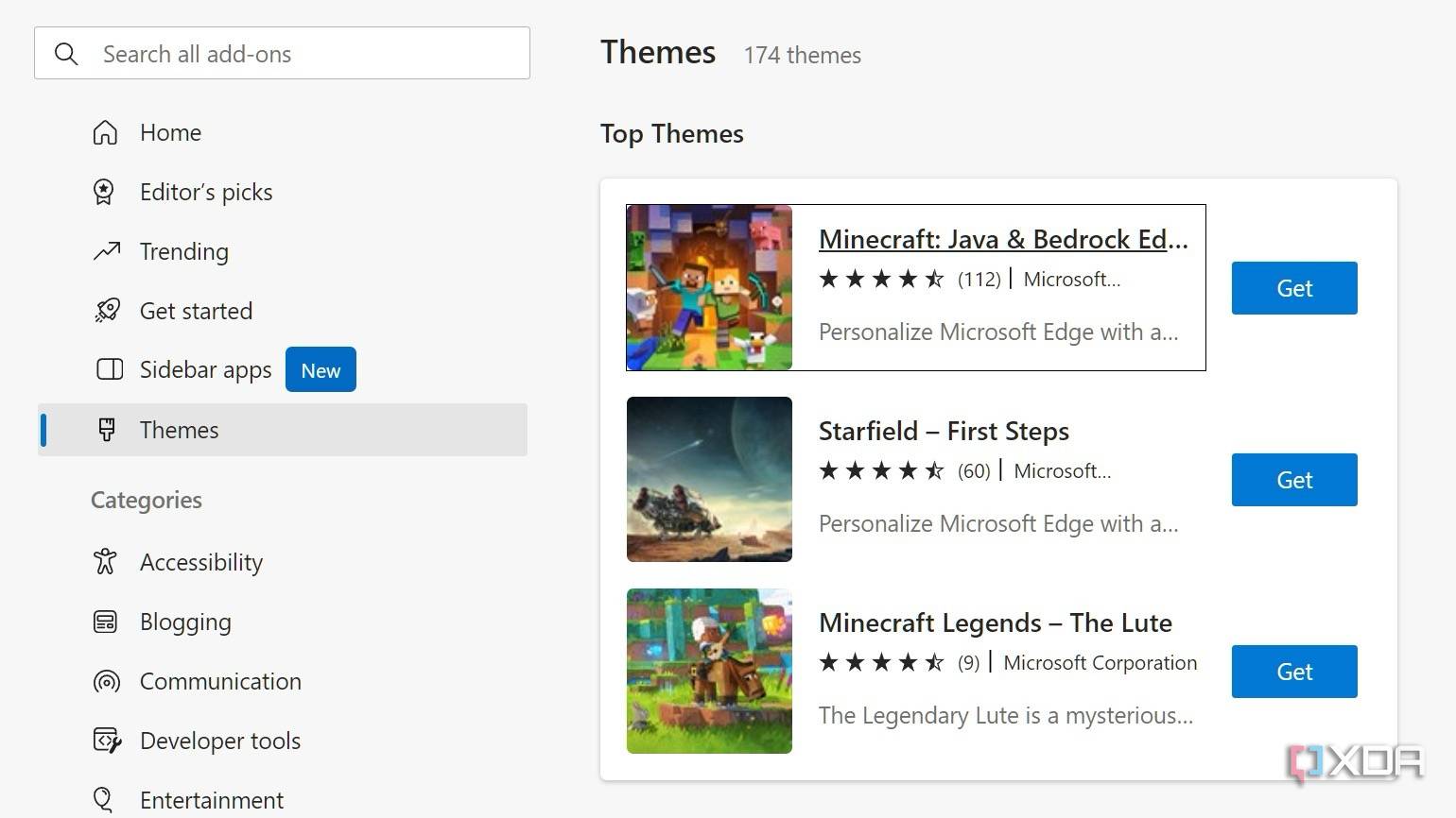 Microsoft Edge theme store