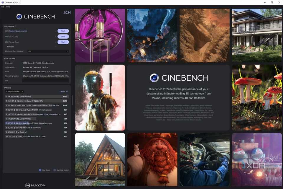 Cinebench 2024 home screen