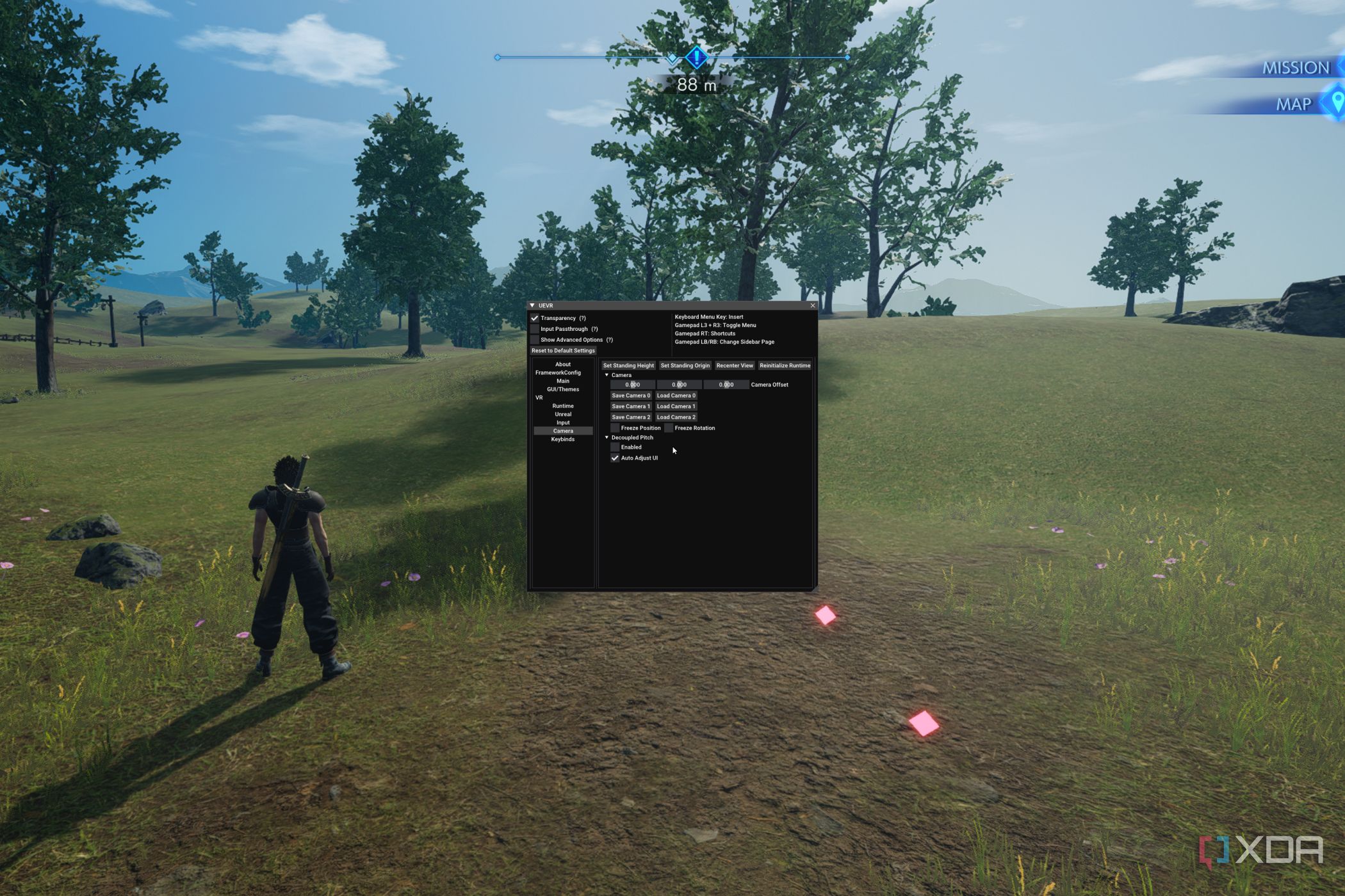 The UEVR menu inside Crisis Core: Reunion