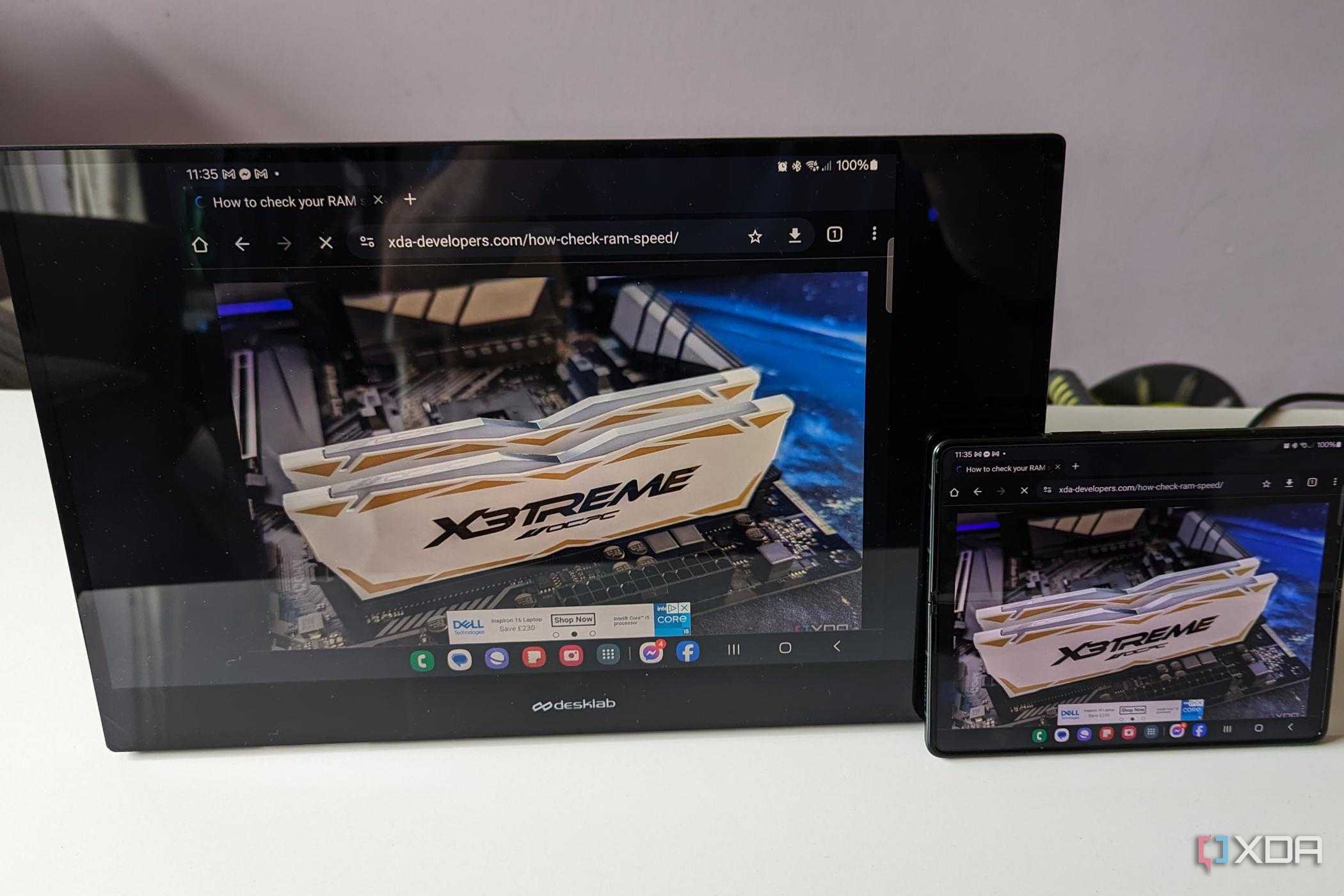 desklabs portable monitor mirroring samsung fold 3 screen on xda website