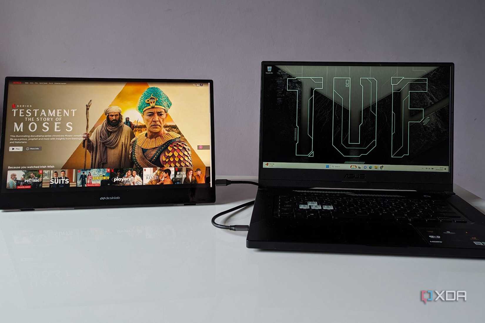desklabs portable monitor showing netflix 