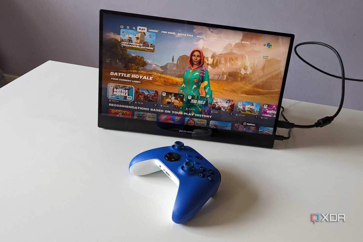 desklabs portable monitor with fortnite and xbox controller