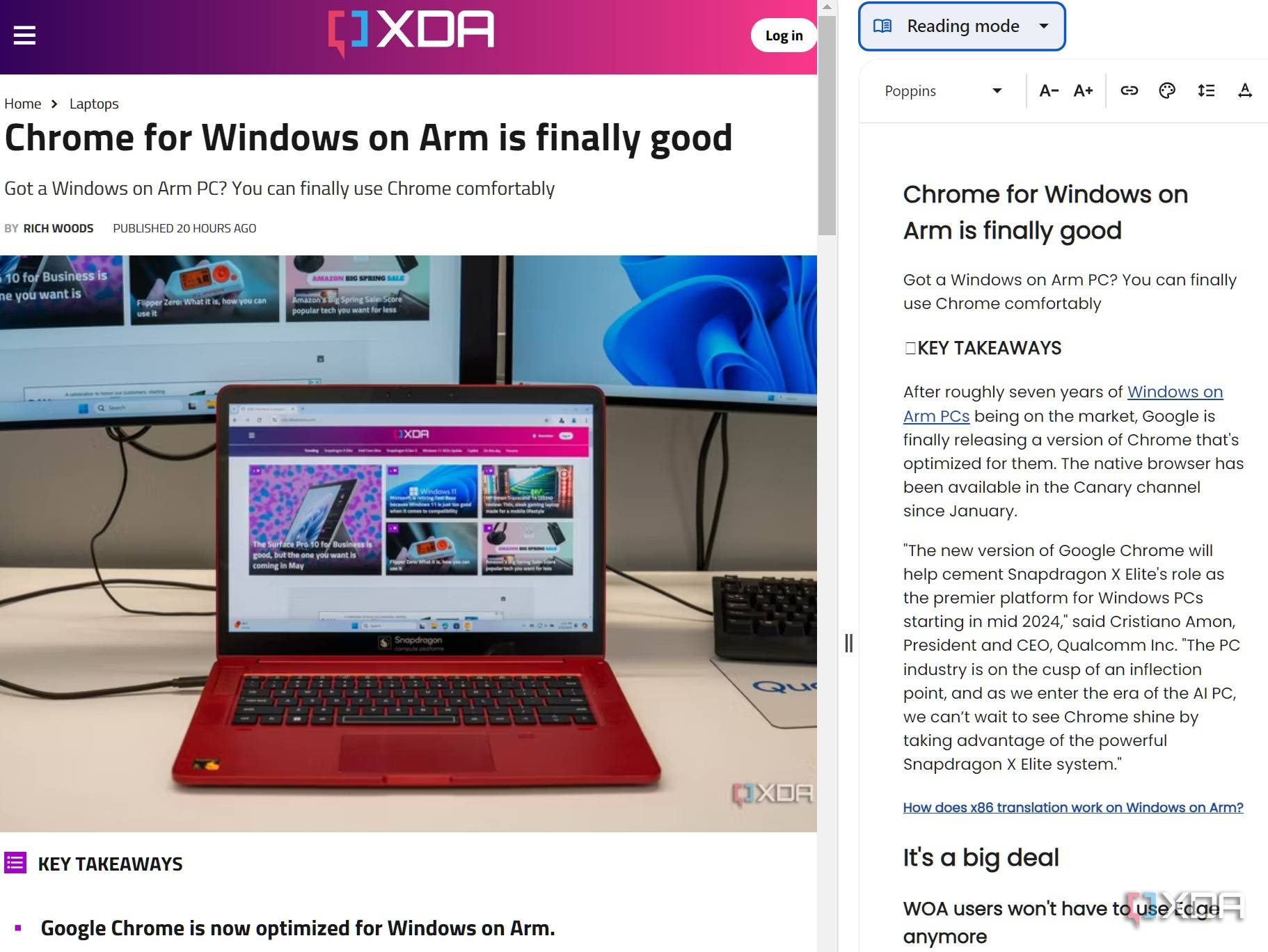 Google Chrome Reader mode