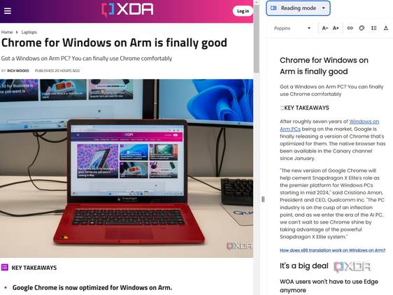 Google Chrome Reader mode