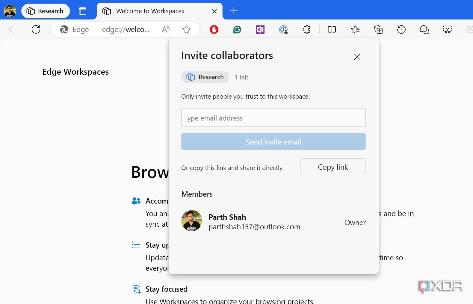 Microsoft Edge workspace