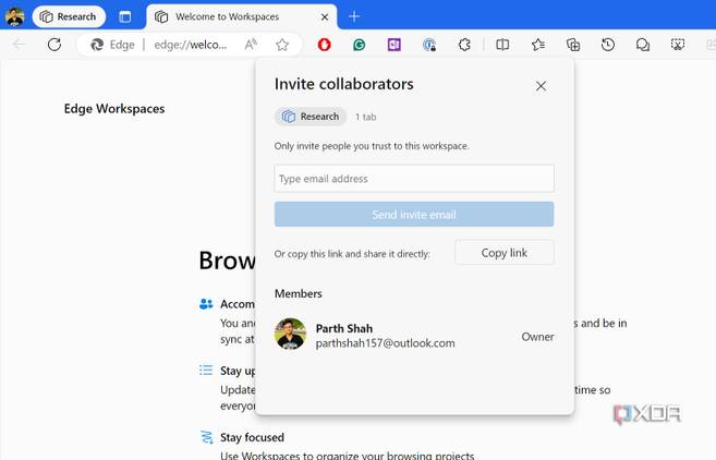 Microsoft Edge workspace