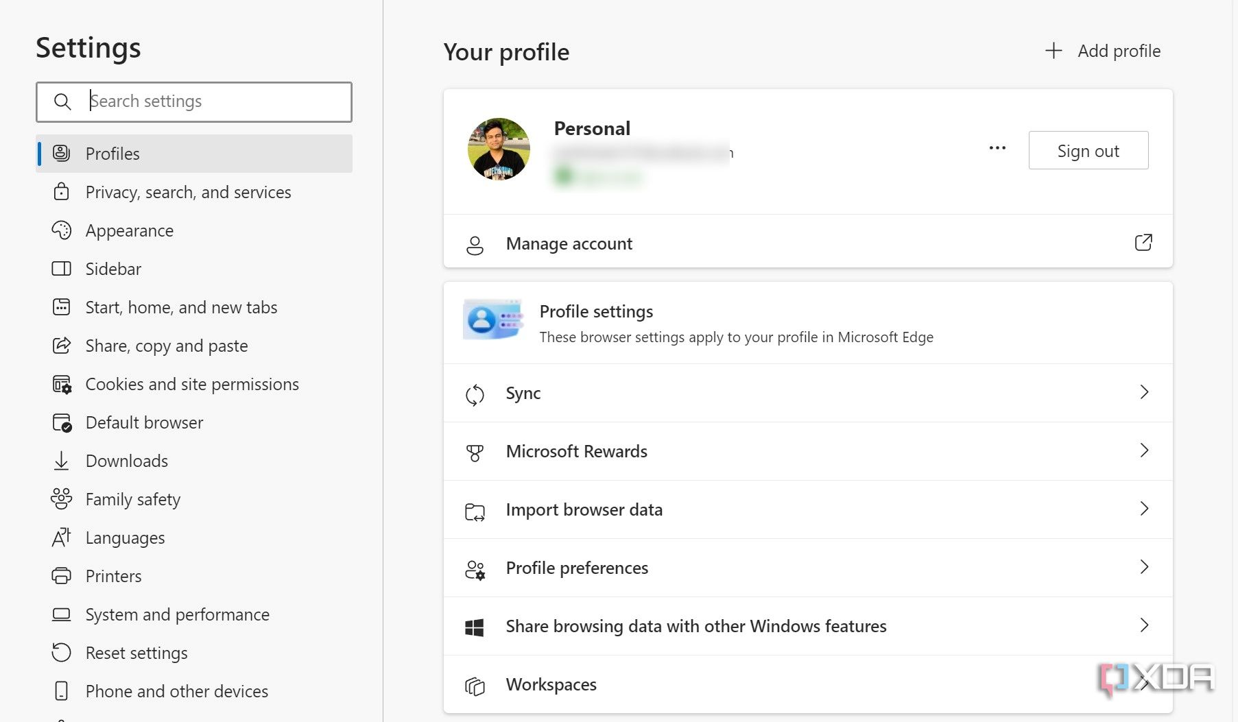 Microsoft Edge settings menu