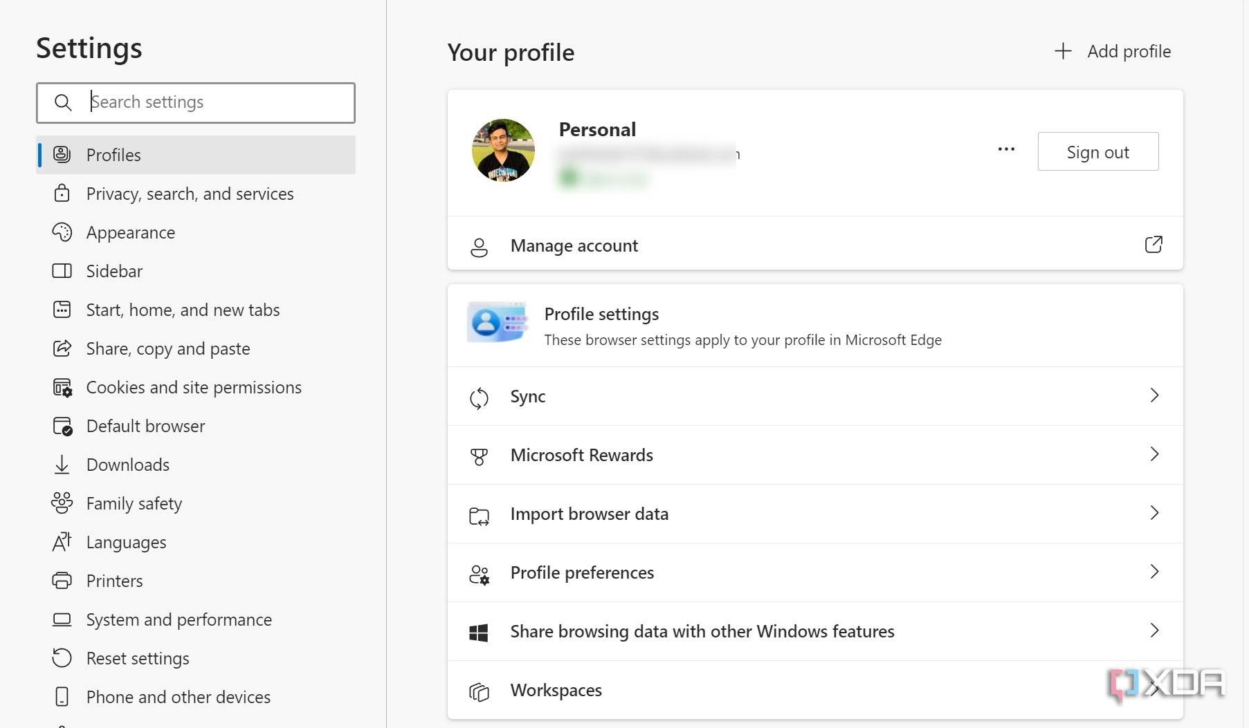 Microsoft Edge settings menu