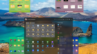 Screenshot of a Windows 11 desktop showing multiple fences and the Start11 Start menu