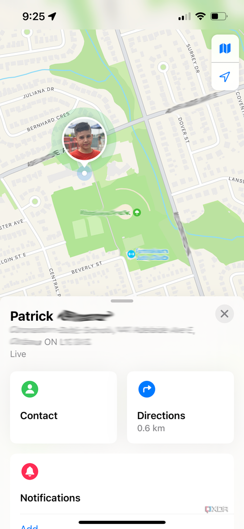 A Find My page on iPhone showing the location of one person