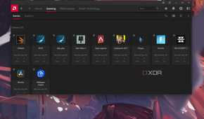 A screenshot showing the games tab in AMD Adrenaline software.