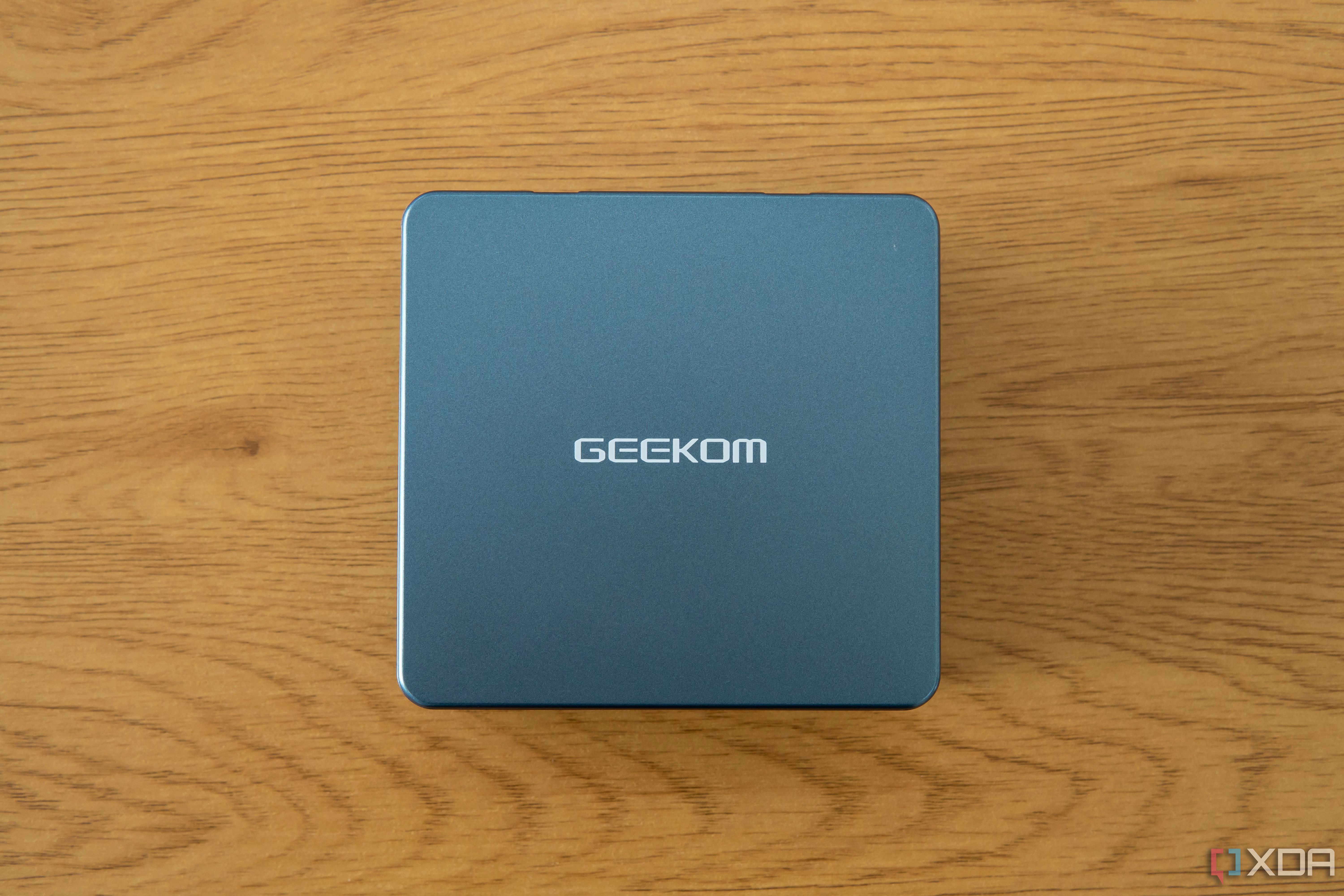 Overhed view of the Geekom Mini IT13 mini PC on a wooden table