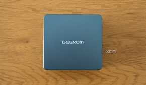 Overhed view of the Geekom Mini IT13 mini PC on a wooden table
