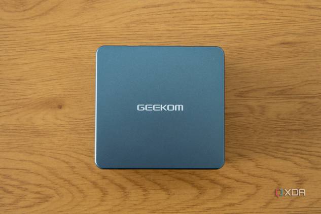 Overhed view of the Geekom Mini IT13 mini PC on a wooden table