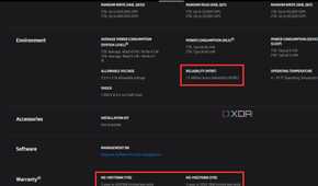 A screenshot showing the highlighted MTBF hours and warranty info of Samsung EVO 990 SSD on its website listing.