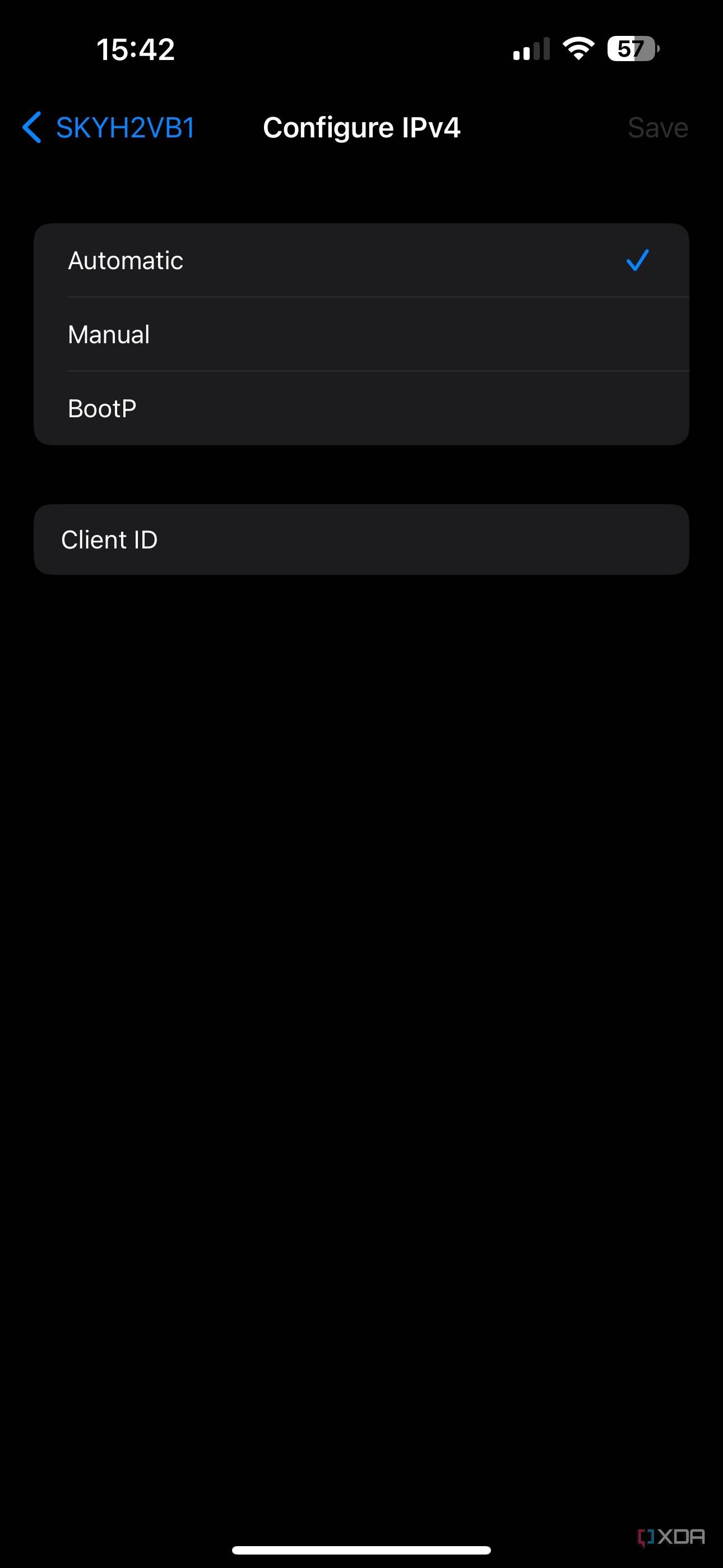 Screenshot showing where to configure DHCP on an iPhone