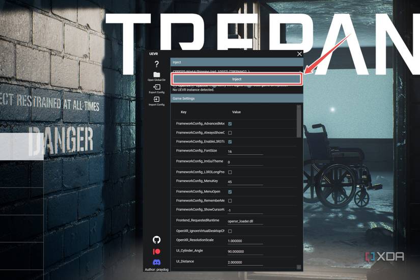 The Inject button inside the UEVR mod menu