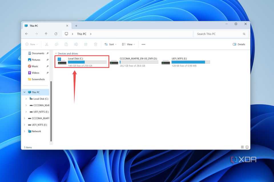 The local Disk C highlighted inside the File Explorer