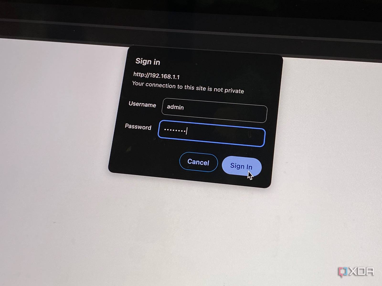 browser address bar screenshot router login