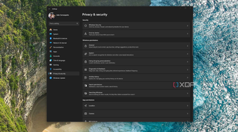 Screenshot of a Windows 11 desktop with privacy and security settings open