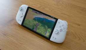 A Nintendo Switch OLED in tabletop mode with the Mobapad M6 HD attached