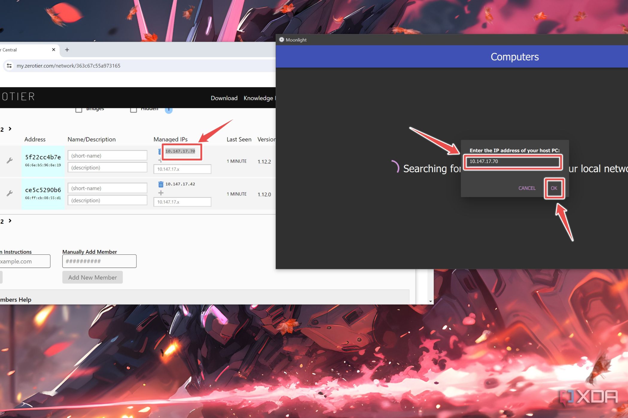 The procedure to add the Managed IP of the server PC to Moonlight