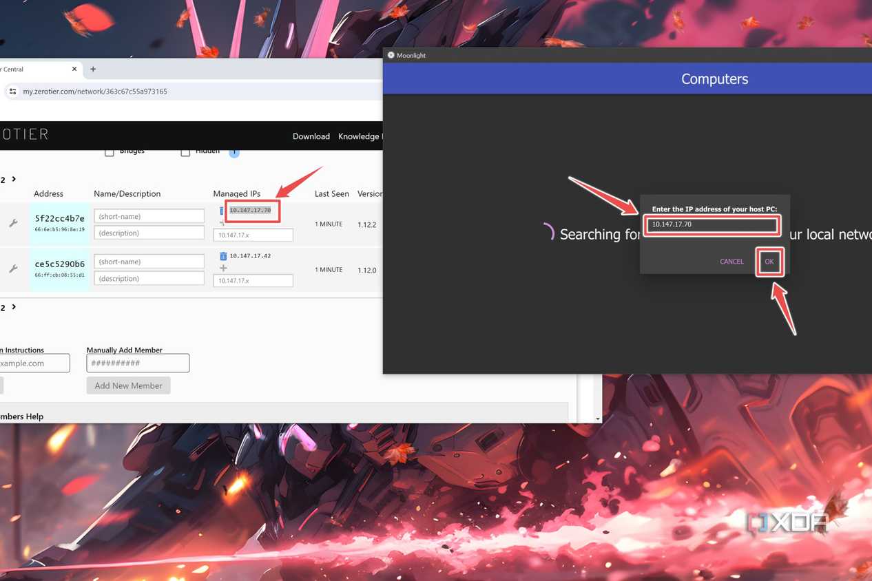 The procedure to add the Managed IP of the server PC to Moonlight