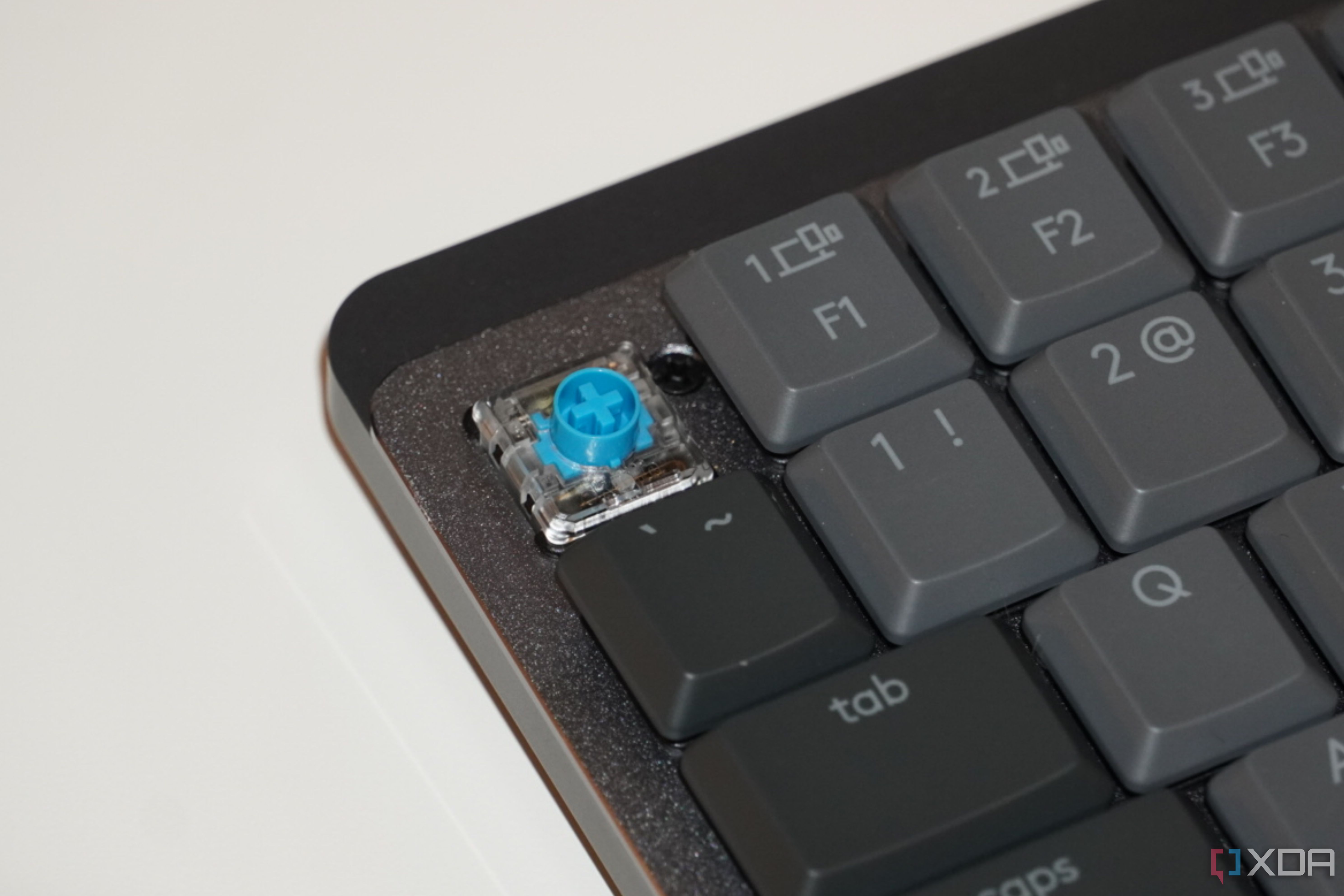 The clicky blue switches of the MX Mechanical Mini.
