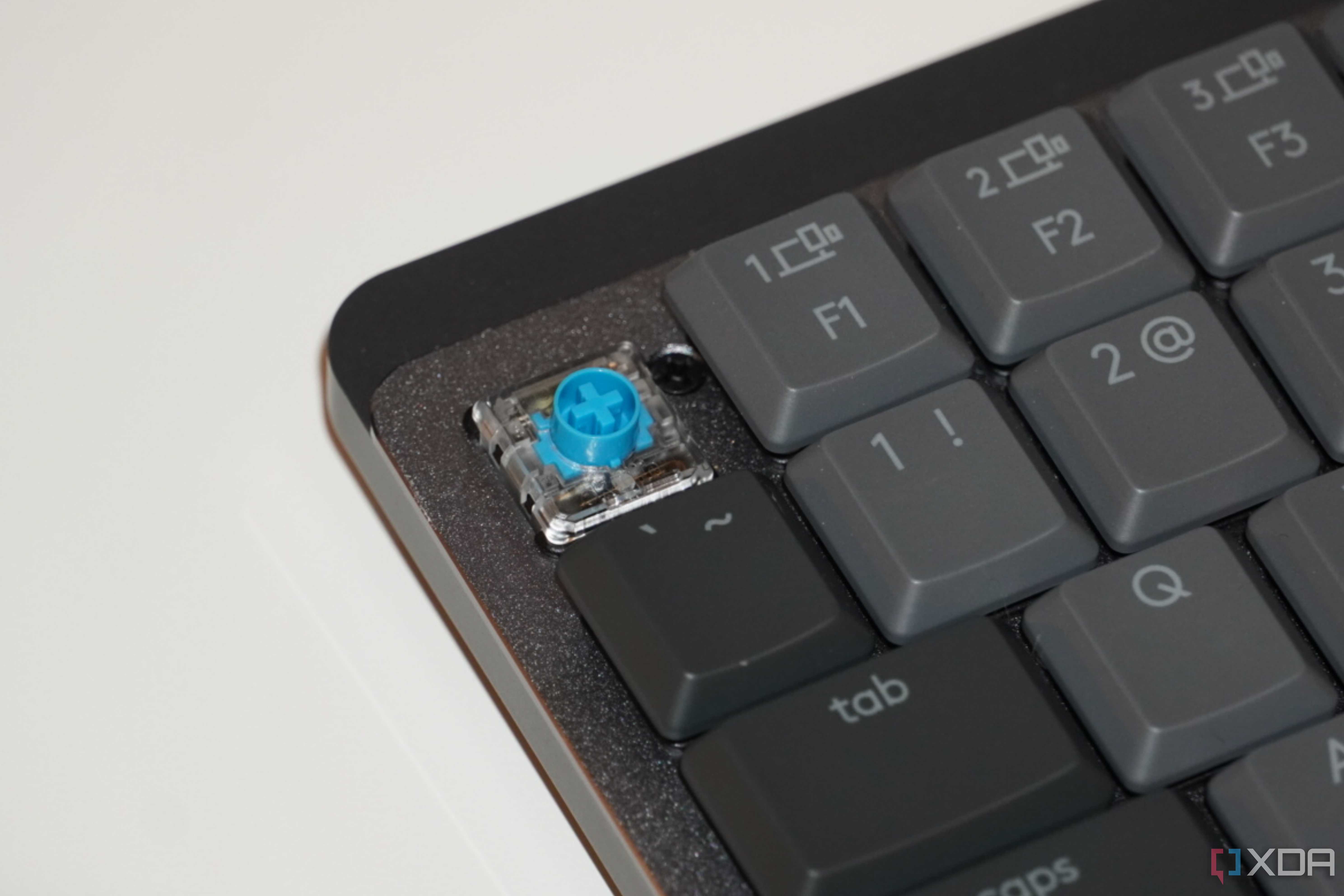 The clicky blue switches of the MX Mechanical Mini.