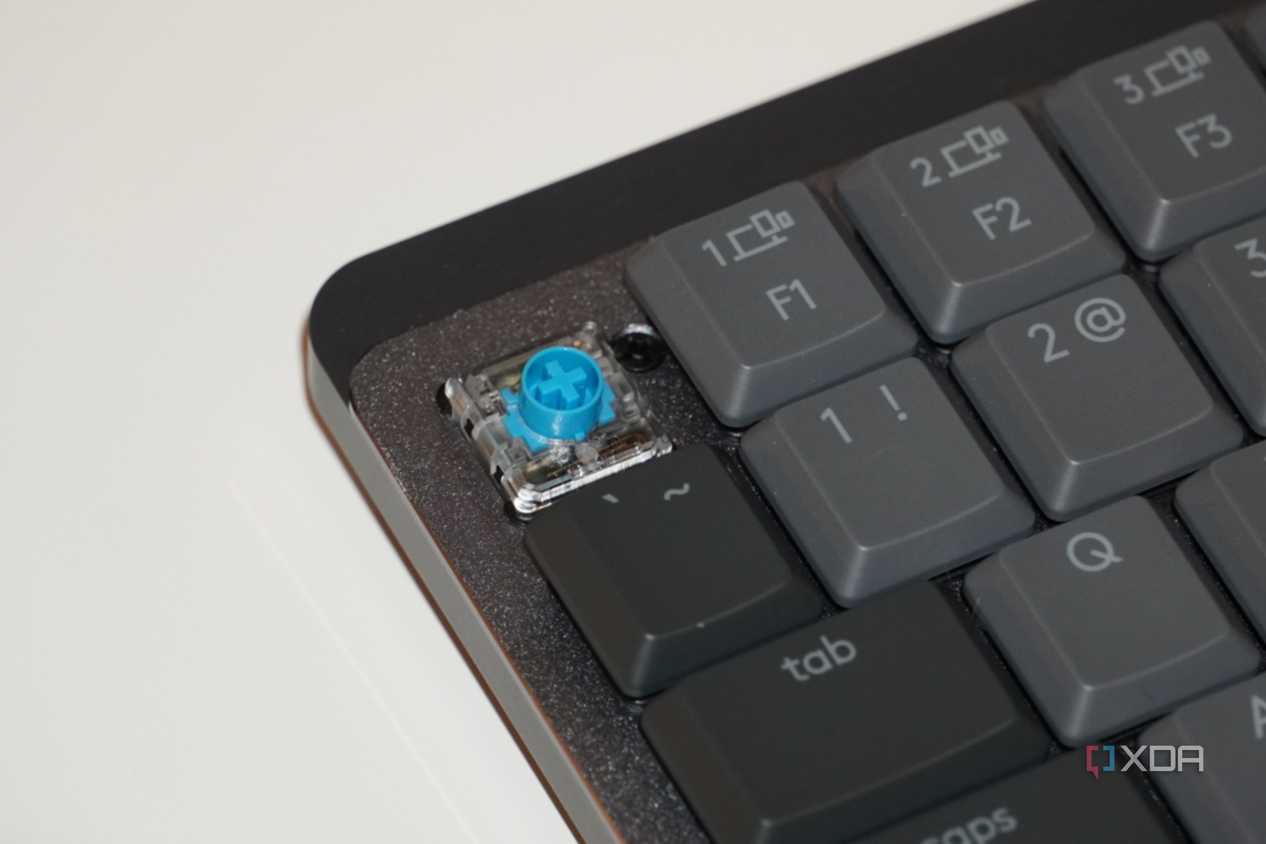 The clicky blue switches of the MX Mechanical Mini.