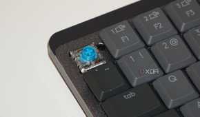 The clicky blue switches of the MX Mechanical Mini.