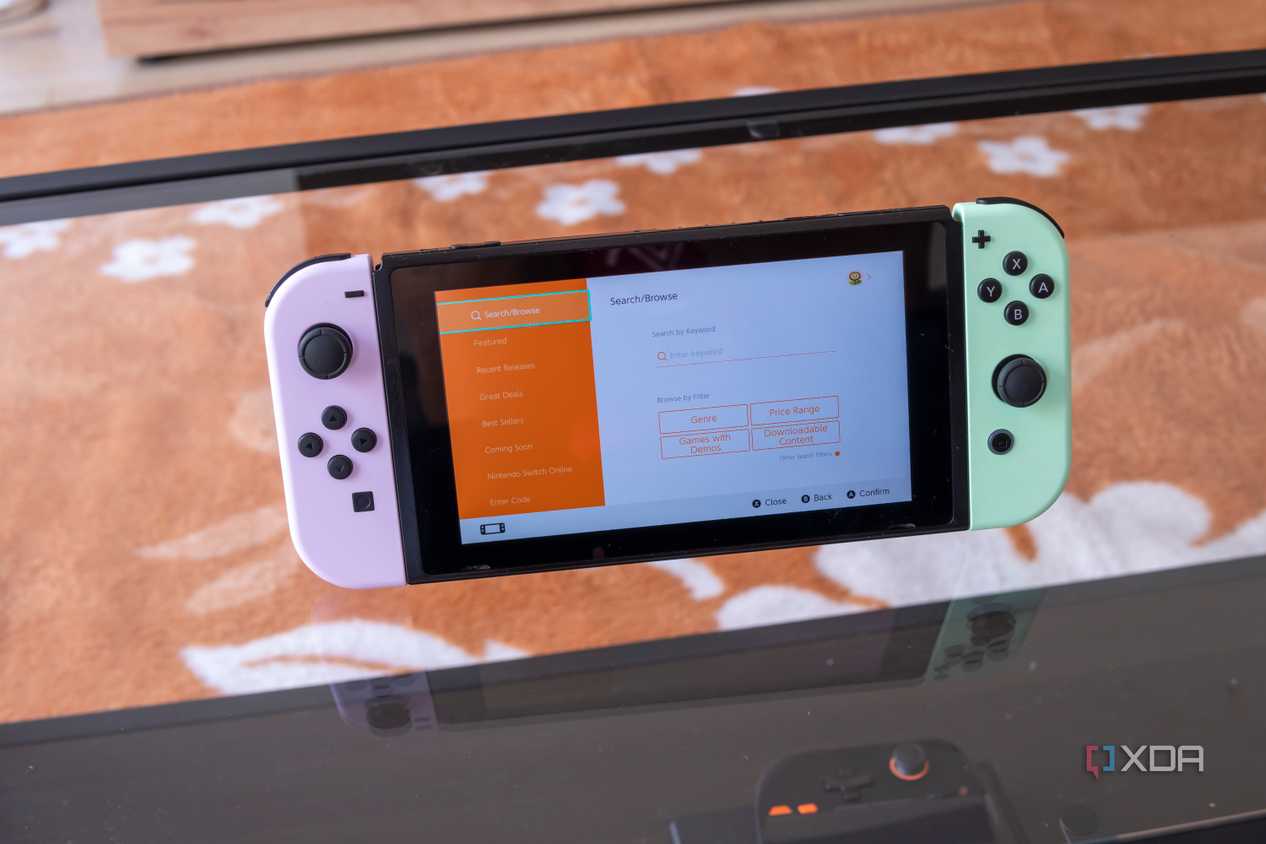 A Nintendo Switch showing the search feature on the eShop