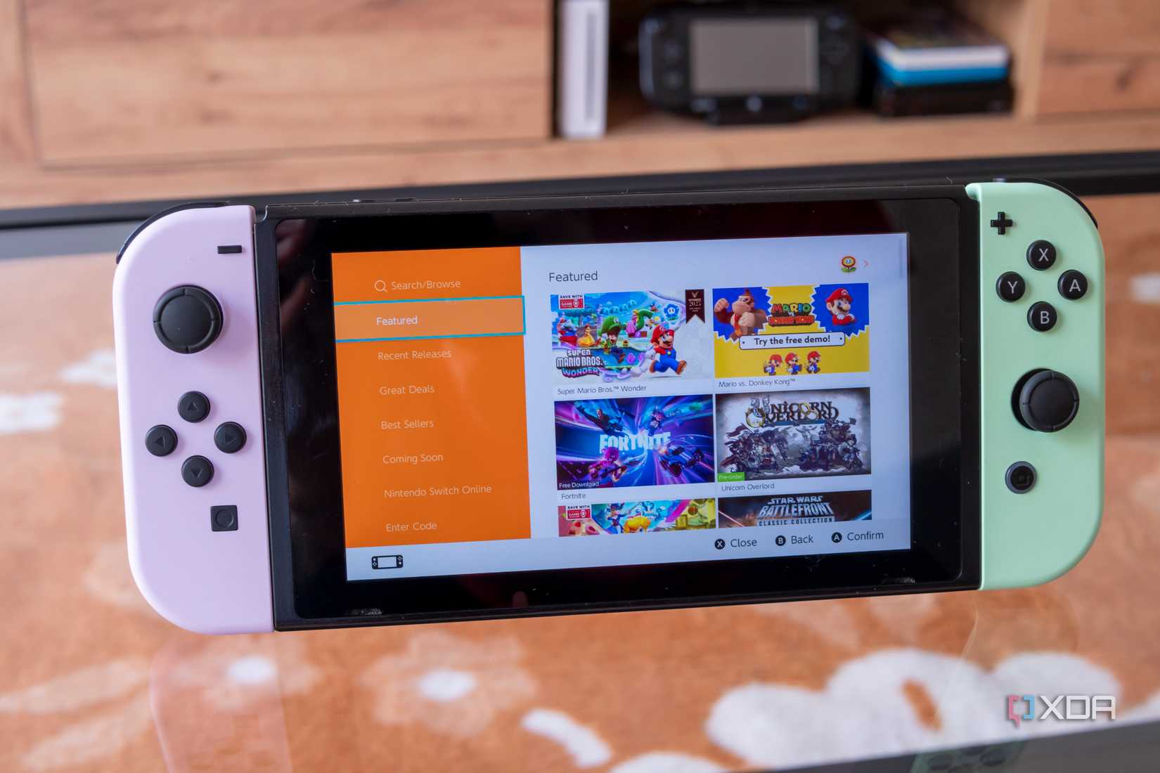 A Nintendo Switch displaying the landing page for the eShop