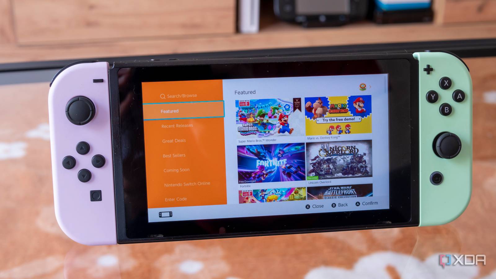 A Nintendo Switch displaying the landing page for the eShop