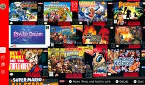 Screenshot of the list of Super Nintendo games available on the Nintendo Switch