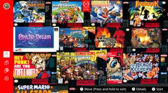 Screenshot of the list of Super Nintendo games available on the Nintendo Switch
