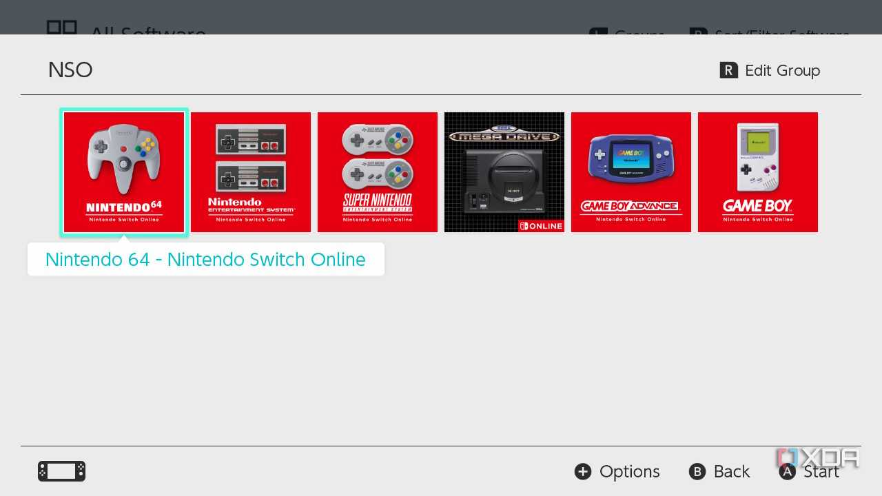 Screenshot of a folder on the Nintendo Switch containing all the Nintendo Switch Online apps