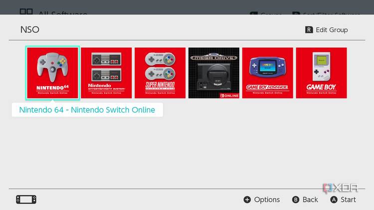 Screenshot of a folder on the Nintendo Switch containing all the Nintendo Switch Online apps