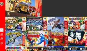 Screenshot of the list of Nintendo 64 games available on the Nintendo Switch