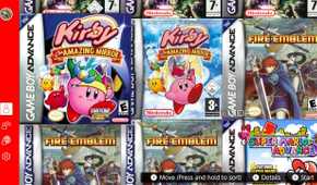 Screenshot of the list of Game Boy Advance games available on the Nintendo Switch