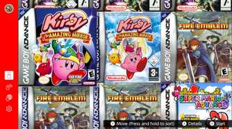 Screenshot of the list of Game Boy Advance games available on the Nintendo Switch