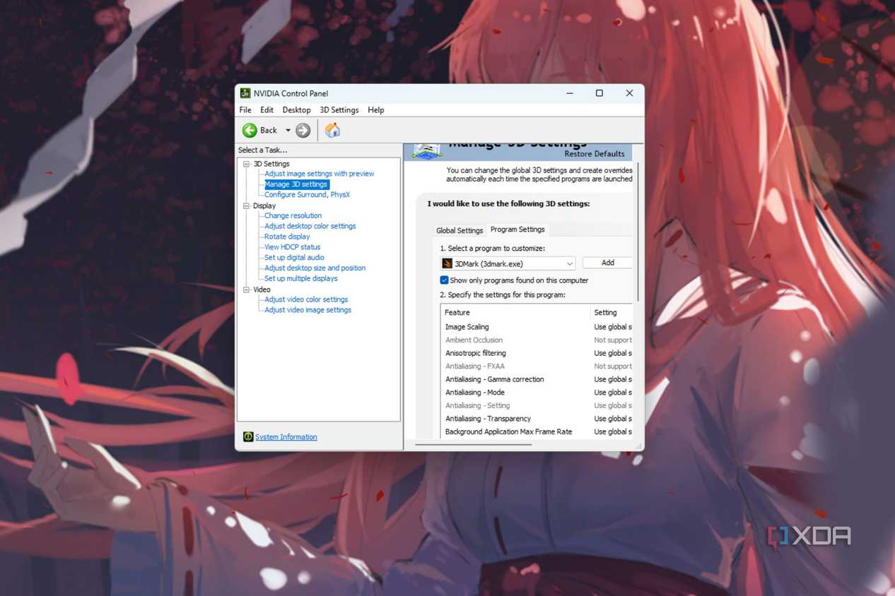 A screenshot showing the NvCP global 3D settings page on a Windows PC.