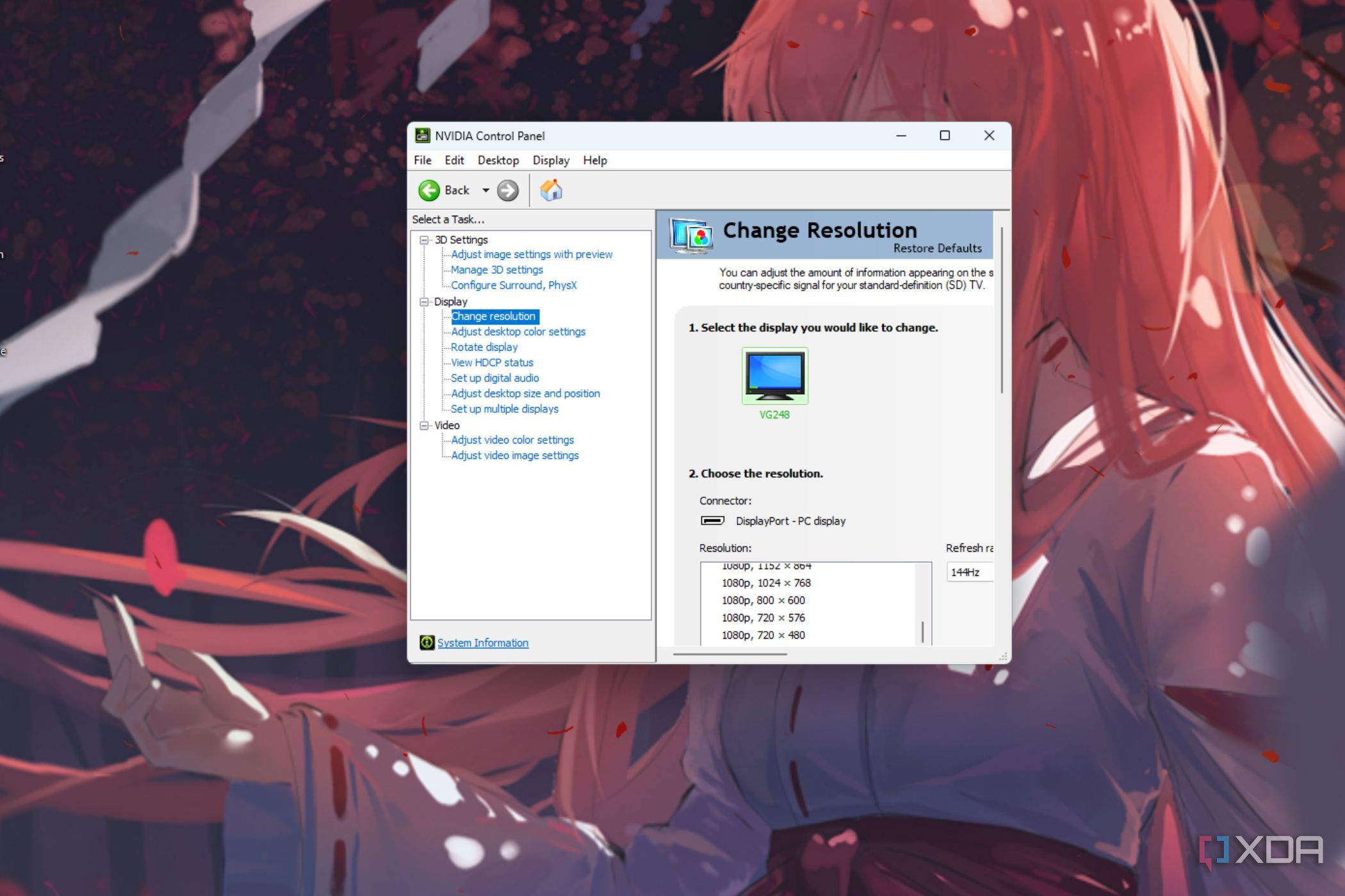 A screenshot showing the NvCP resolution settings on a Windows PC.