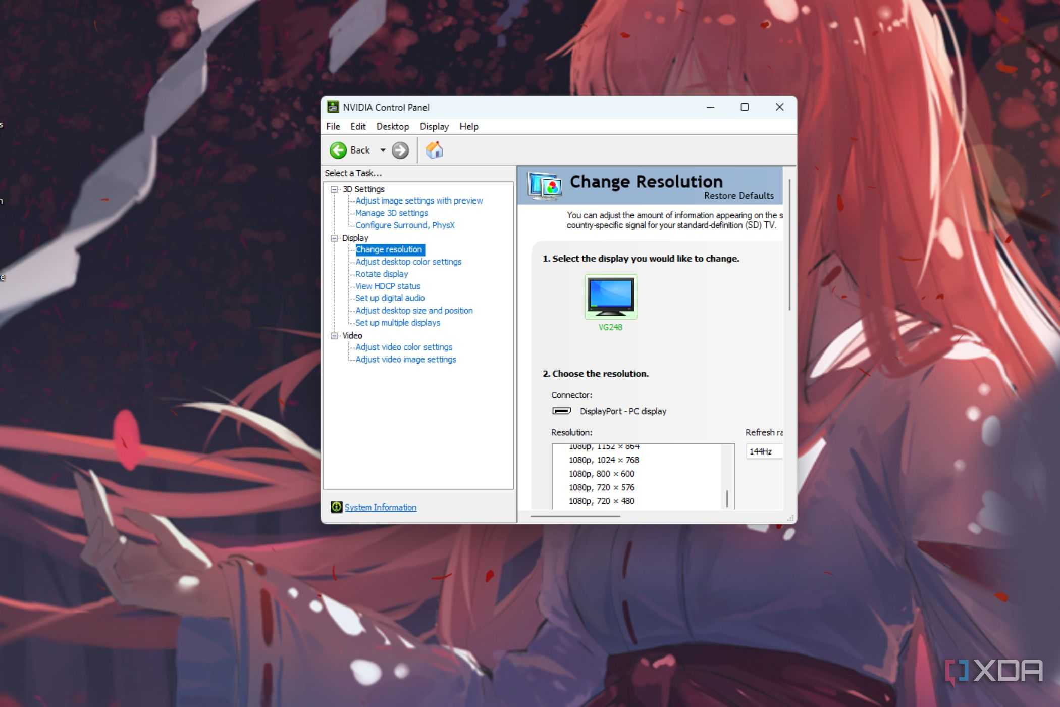 A screenshot showing the NvCP resolution settings on a Windows PC.