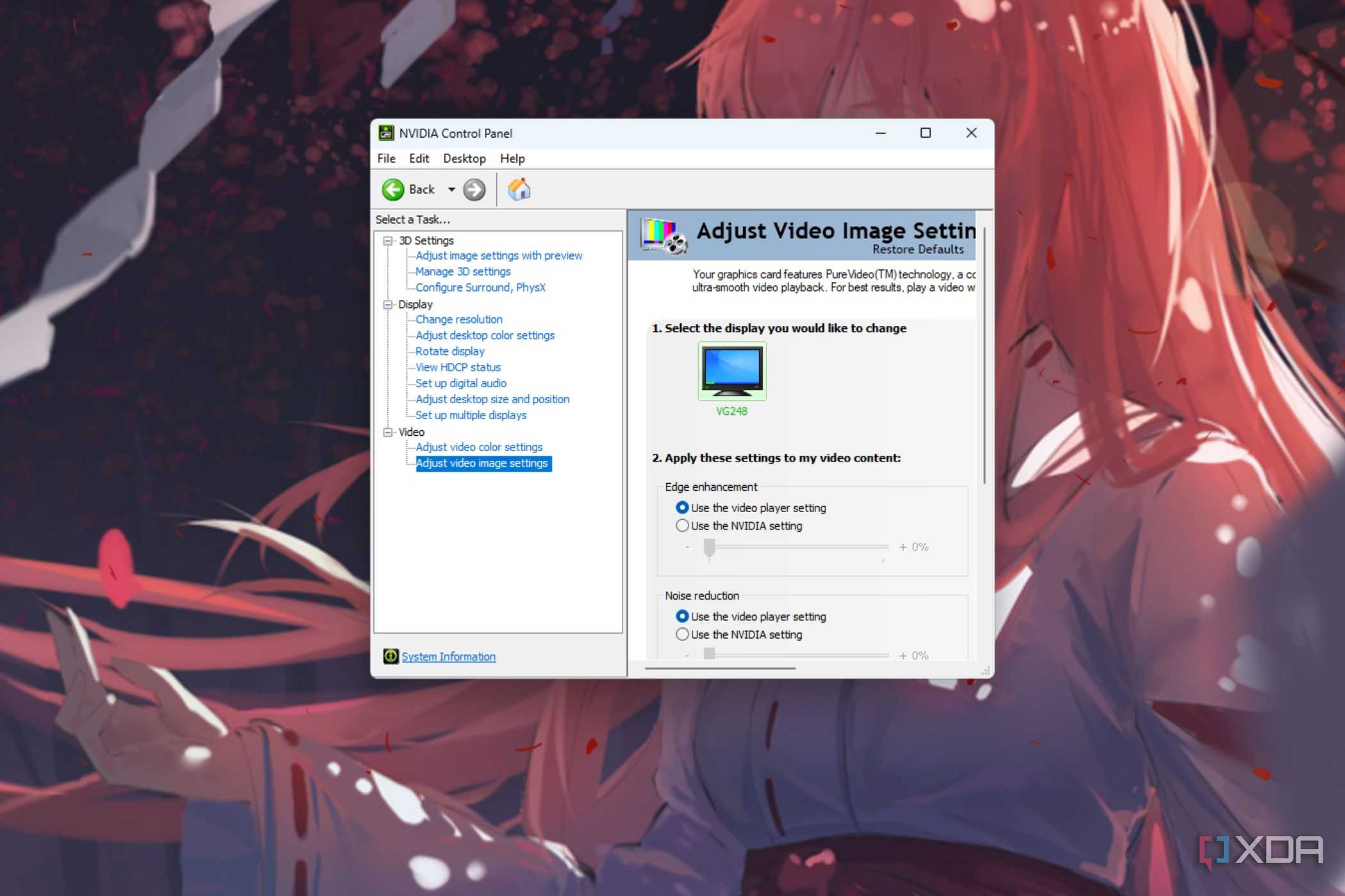 A screenshot showing the NvCP video settings adjustment screen on a Windows PC.