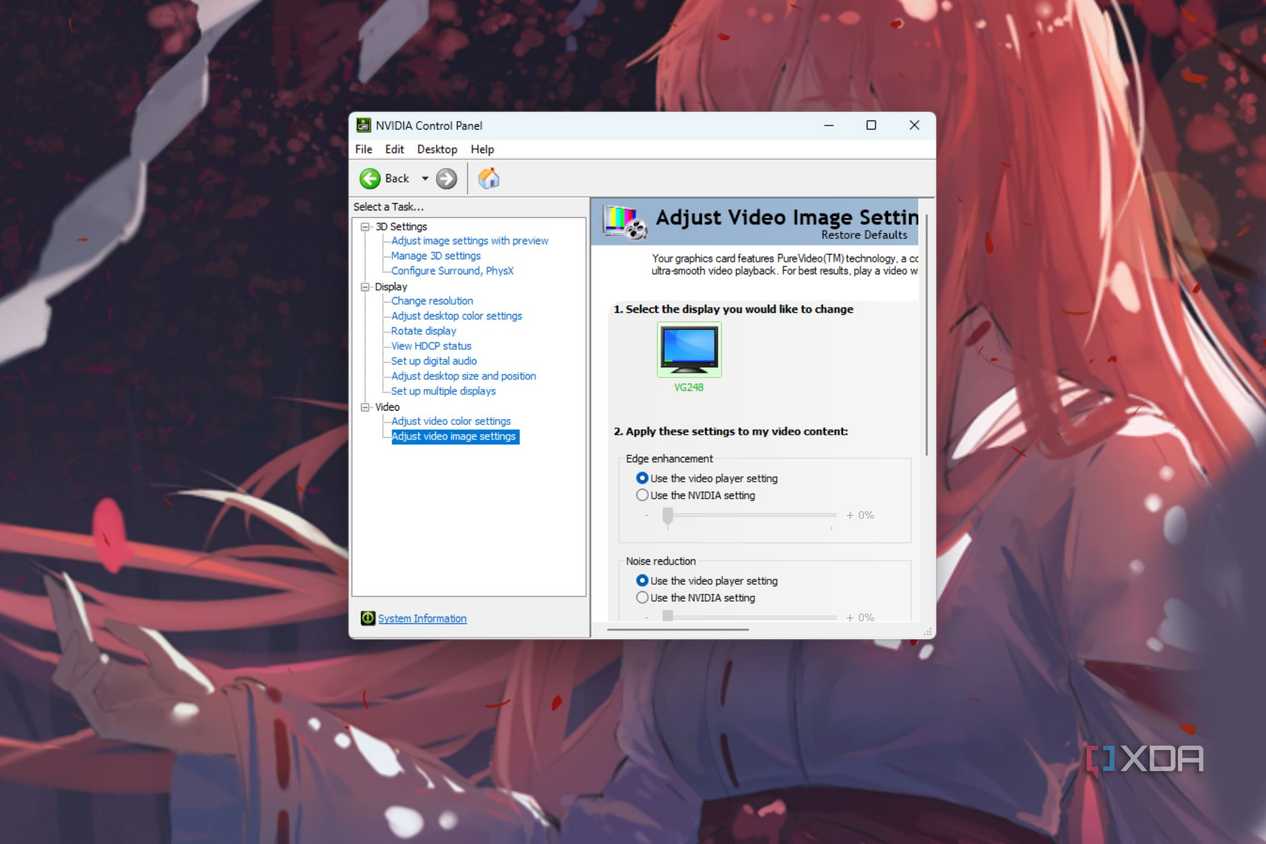 A screenshot showing the NvCP video settings adjustment screen on a Windows PC.