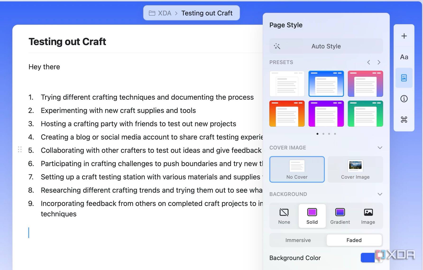 Page style in Craft