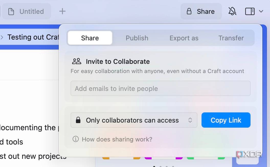 Share a page on Craft